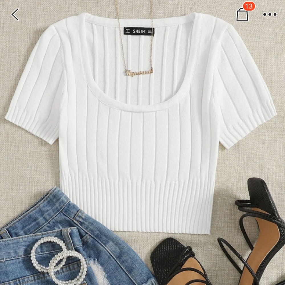 SHEIN scoop neck rubbed knit top